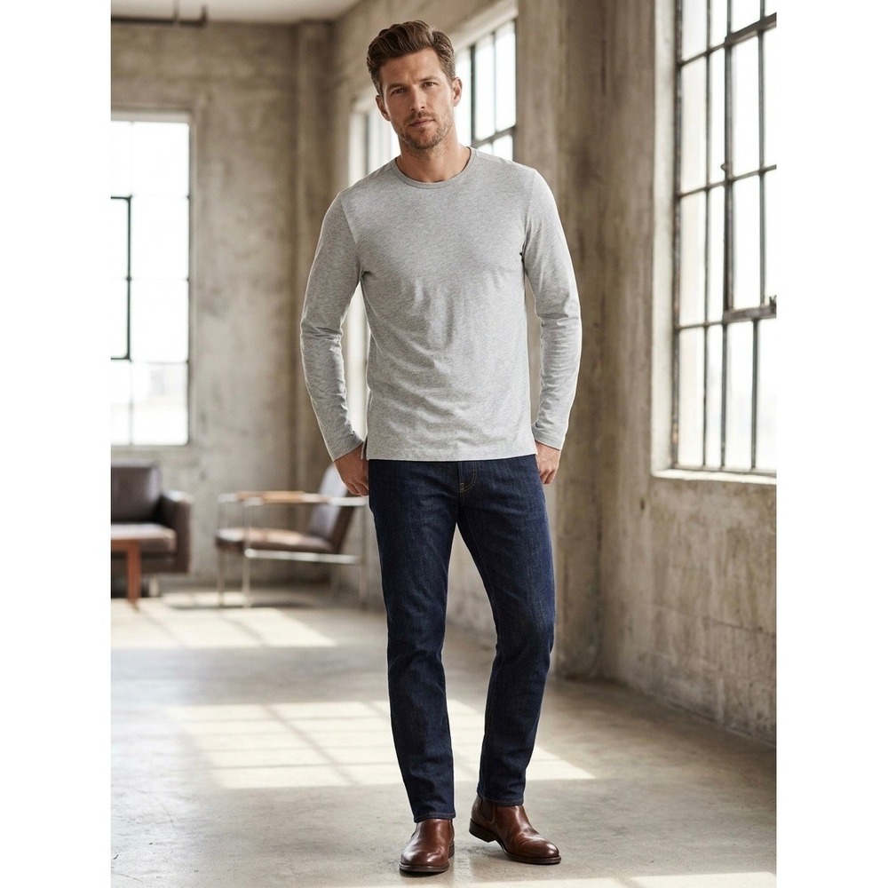 Theory Mens Heather Grey Long Sleeve Crewneck Tee Shirt Size M Side Vents